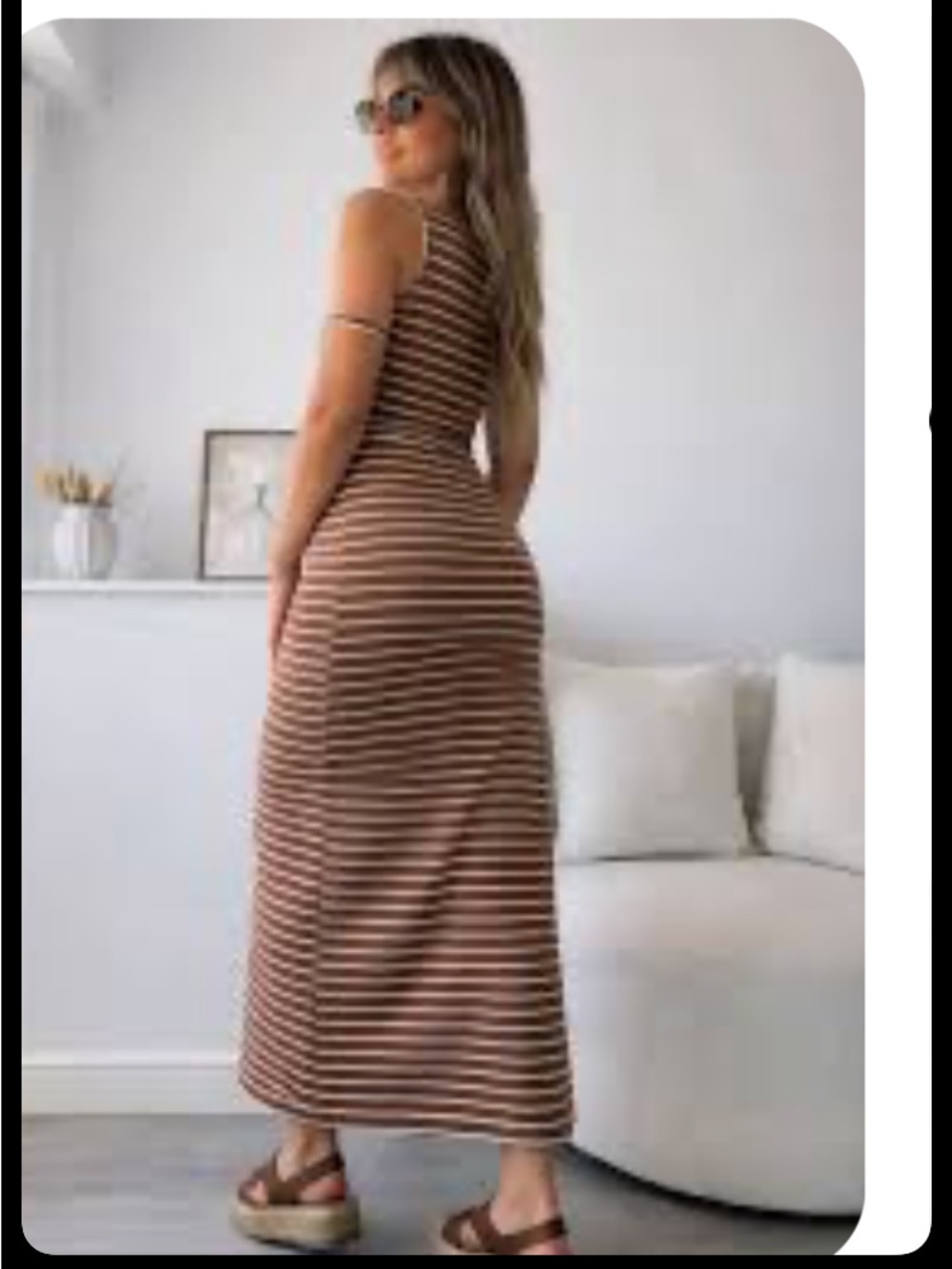 Heart Hips Striped Halter Maxi Dress in Brown and Cream